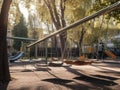 Futuristic playground with vintageinspired swings and seesaws