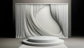 Futuristic Podium with Circular Light Design. Empty scene with curtains