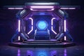 Futuristic Podium, Cyberpunk Platform Glows in Neon Light