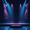 Futuristic Podium Stage With Bright Colorful Spot Lights, Neon Colors, Show Room Interior, Fashion Catwalk, Generative AI