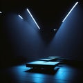 Futuristic Podium Stage With Bright Colorful Spot Lights, Neon Colors, Show Room Interior, Fashion Catwalk, Generative AI