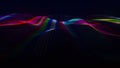 Futuristic point wave of particles. Visualization of sound waves. Dark background. Technology or science banner