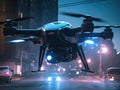 Futuristic police drone scans crime scene