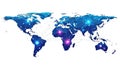 Global Digital Network Map: Interconnected World with Neon Nodes Royalty Free Stock Photo