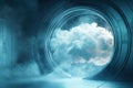 Futuristic Portal Leading to Cloudy Sky - Sci-Fi Conceptual Background. Royalty Free Stock Photo