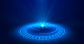 Futuristic portals, Magic Hologram display technology spotlight user interface HUD circle in color.
