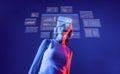 Futuristic Portrait of a Woman Interacting with Data Visualizations and Artificial Intelligence Concepts in Virtual Royalty Free Stock Photo