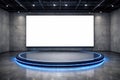 Futuristic Stage with Blank Screen and Blue Neon Lights Royalty Free Stock Photo