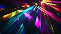 A futuristic prism backdrop with sharp, angular prisms refracting light into vibrant spectrums of
