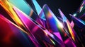 A futuristic prism backdrop with sharp, angular prisms refracting light into vibrant spectrums of