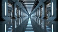 Futuristic prison environment featuring AI-controlled wardens in glowing corridors Royalty Free Stock Photo