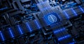 Futuristic Processor with Brain Symbol - Artificial Intelligence and Deep Machine Learning Royalty Free Stock Photo