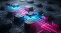Futuristic processor closeup glowing magenta blue Royalty Free Stock Photo