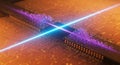 Futuristic processor with glowing cyan and magenta light Royalty Free Stock Photo