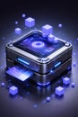 Futuristic Processor Unit: A digital processor with glowing interfaces & data blocks, symbolizing innovation, technology, & future Royalty Free Stock Photo