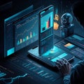 Futuristic Programmer Analyzing Data on Advanced Devices