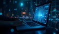 Futuristic Programmer at Work: High-Tech Laptop and Digital Glow