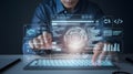 Futuristic Programmer Working with Holographic Interface Digital Technology Modern Software Development Cyber Data