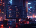 Futuristic Programming Code on Computer Screen, Cyber Technology and Software Development Concept Royalty Free Stock Photo