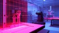 Innovative automated production line with futuristic 3d model projection mapping system