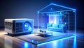 Futuristic Projector Creates Holographic Smart Home Royalty Free Stock Photo