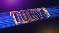 Futuristic Tokyo 3D Perspective Text With Dotted Lines Particle Breeze Effect And Glitter Dust Light Flare