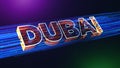 Futuristic Dubai 3D Perspective Text, City In UAE With Dotted Lines Particle Breeze Effect And Glitter Dust Light Flare