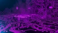 Futuristic Purple Circuit Board Digital Network AI Data Flow Cyber Technology Background with Glow Royalty Free Stock Photo