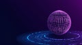 Futuristic digital sphere with binary code floating above a glowing data ring