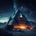 A futuristic pyramid in Egypt cyberpunk vibe