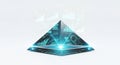Futuristic pyramid with digital data network and financial graphs on glowing screen, modern tech illustration with interconnected Royalty Free Stock Photo