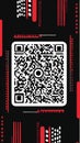 Futuristic QR code poster black background white code red accents digital pattern tech style geometric layout modern design bold Royalty Free Stock Photo