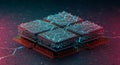 Futuristic quad chiplet processor in neon light Royalty Free Stock Photo