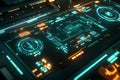 A futuristic quantum AI-powered interface, displaying glowing cybernetic encryption nodes, pulsating Royalty Free Stock Photo