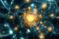 A futuristic quantum AI-powered interface, displaying glowing cybernetic encryption nodes, pulsating Royalty Free Stock Photo