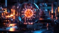 Futuristic quantum computer concept in dimly lit technological environment