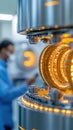 Futuristic quantum computer core with glowing components and intricate design