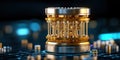 futuristic quantum computer core with glowing elements and intricate design