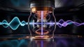 Futuristic quantum computer with glowing energy waves and intricate wiring technology Royalty Free Stock Photo