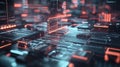 Innovative quantum computing processing data in complex server room