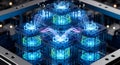 Futuristic Quantum Computer Processor with glowing blue circuits and data streams Royalty Free Stock Photo