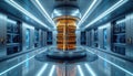 Futuristic quantum computing core glowing in a high-tech laboratory representing innovation, AI progress, and the next era of Royalty Free Stock Photo