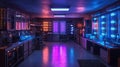 Futuristic Quantum Computing Lab Emanates Vibrant Neon Illumination