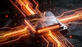 Futuristic Quantum Computing Processor Chip with Glowing Neon Circuits Royalty Free Stock Photo