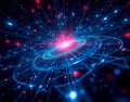 A futuristic quantum internet hub where entangled photon servers process data through prismatic laser beam grids, refracting pure
