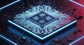 Futuristic Quantum Processor Chip with Glowing Circuitry Royalty Free Stock Photo