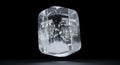 Futuristic quartz ice cube displaying digital calendars and moon phases on black background Royalty Free Stock Photo