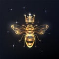 Futuristic Queen bee concept with gold glowing polygonal honeybee and crown on black background Royalty Free Stock Photo