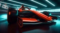 Futuristic racing formula at fast ride to finish,