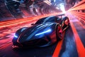 Futuristic racing scene with sleek vehicles and